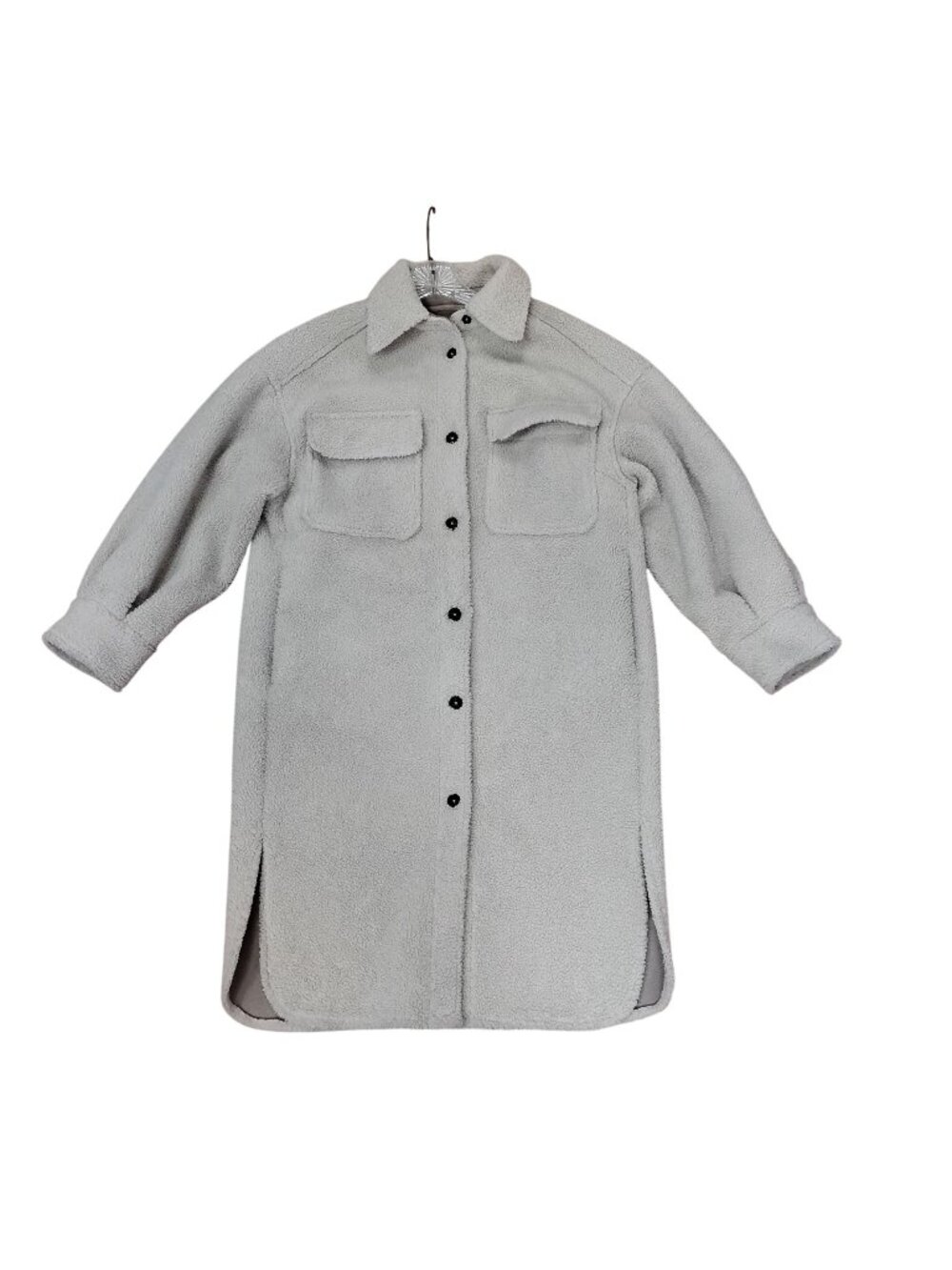 H&M Womens S Cream Shirt Fleece Midi Coat